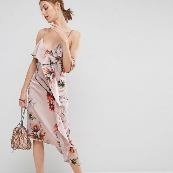 ASOS Cami Ruffle Front Floral Midi Dress - Picture 1 of 6